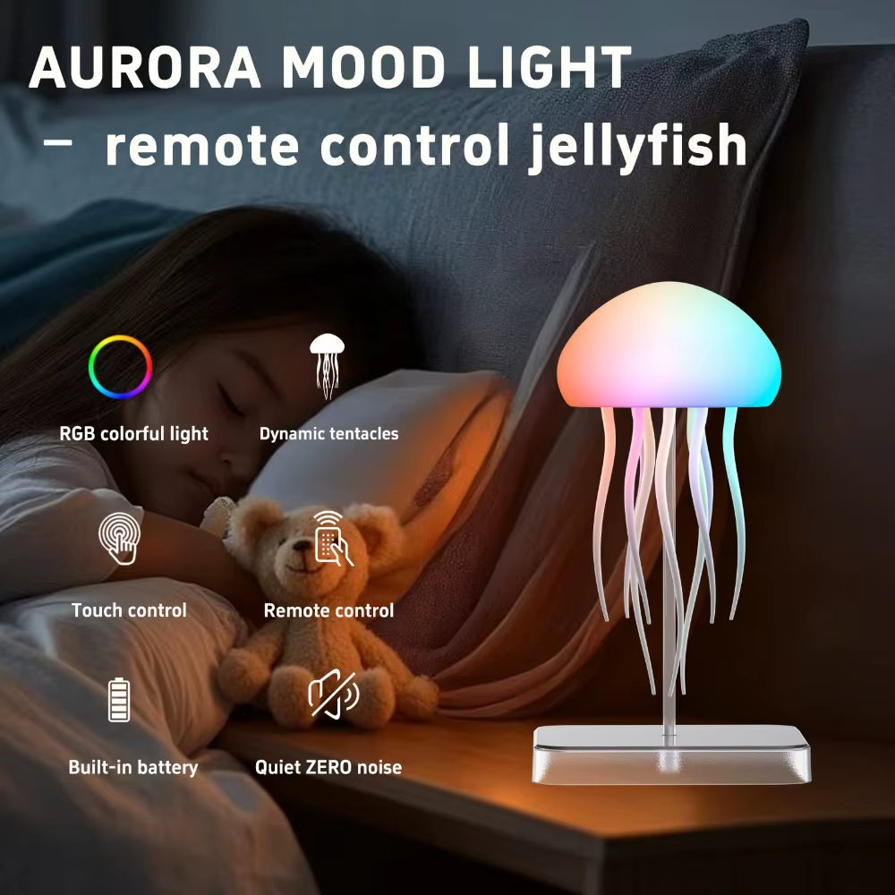 Jellyfish Lamp with Remote Control, Rechargeable RGB Color Changing Night Light, Touch Sensor Desk Lamp ,Christmas Birthday Gift